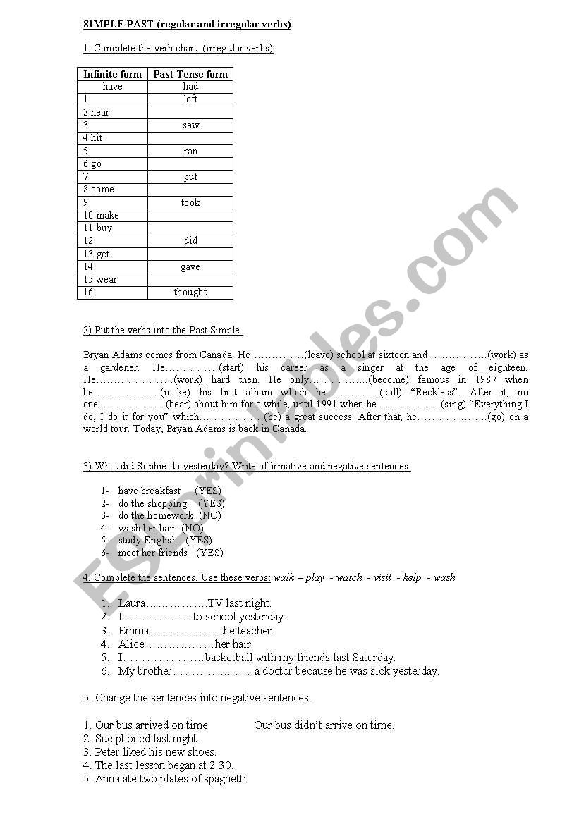 SIMPLE PAST worksheet