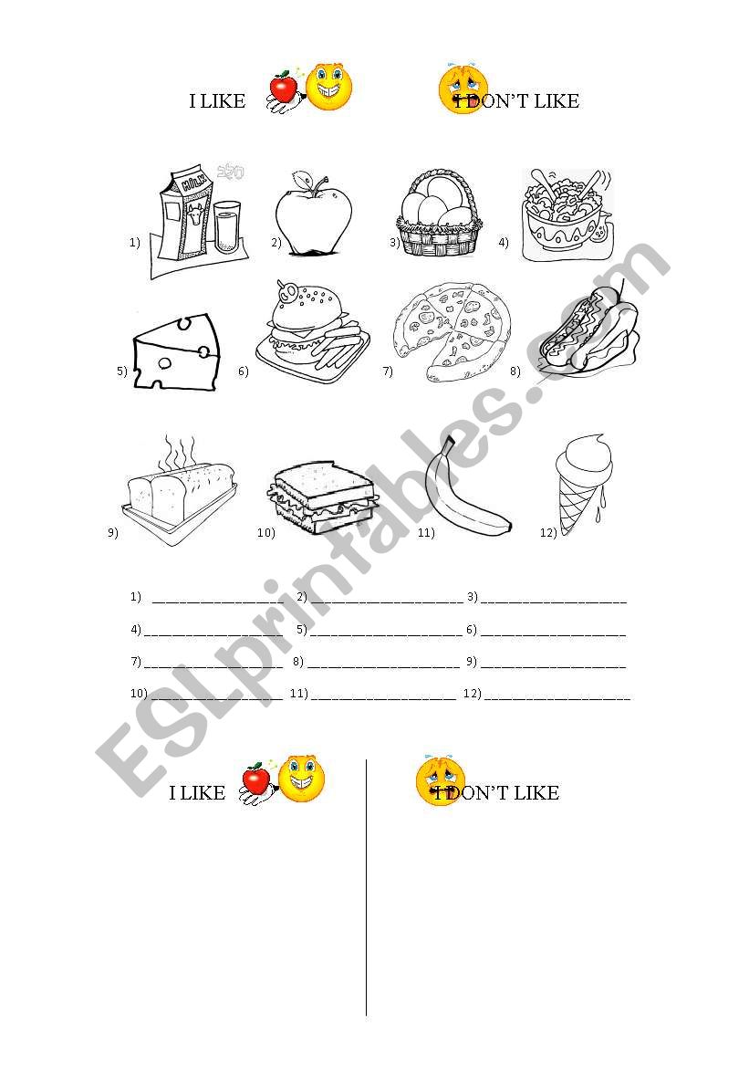 FOOD - I LIKE / I DONT LIKE worksheet