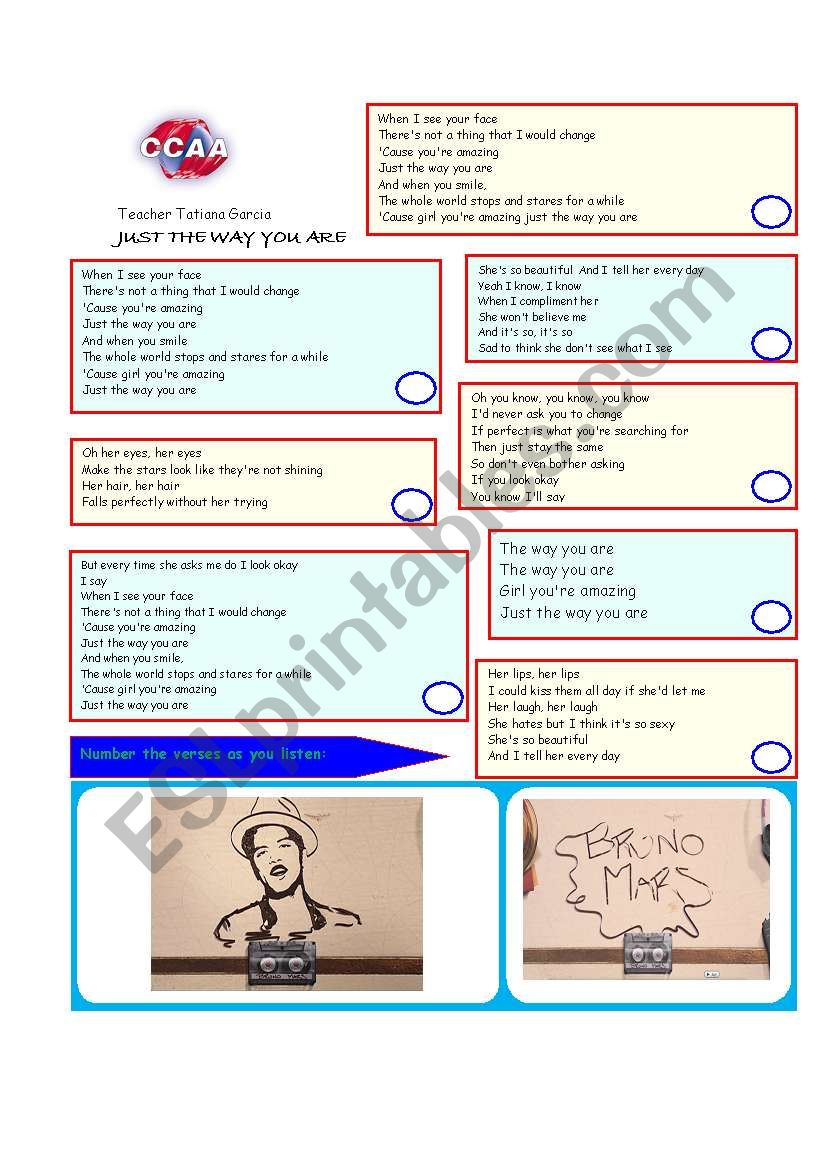 SONG - JUST THE WAY YOU ARE worksheet
