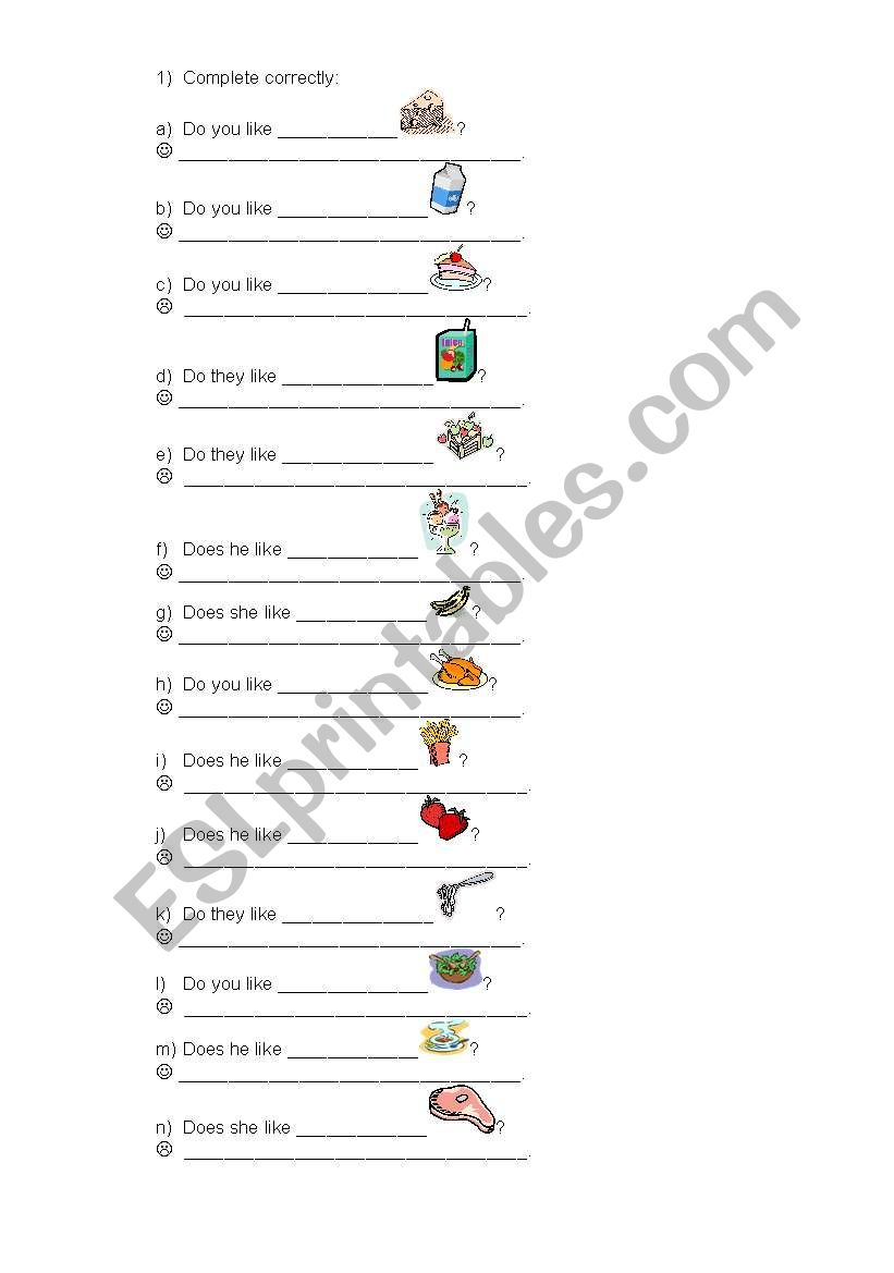 Food/like worksheet