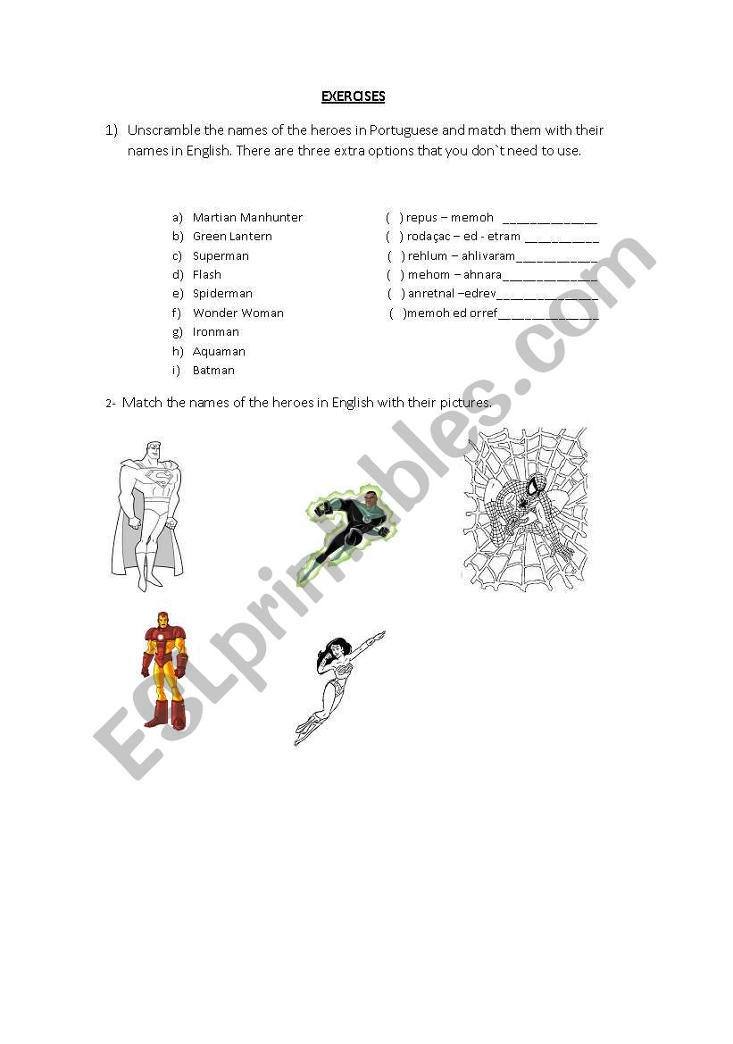 Heroes worksheet