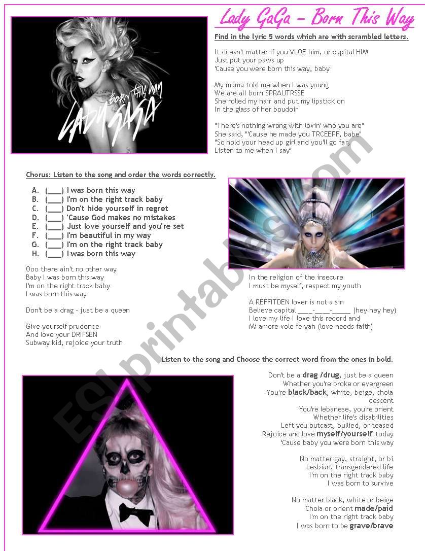 LADY GAGA - Born This Way LISTENING Song activity (With Key!)