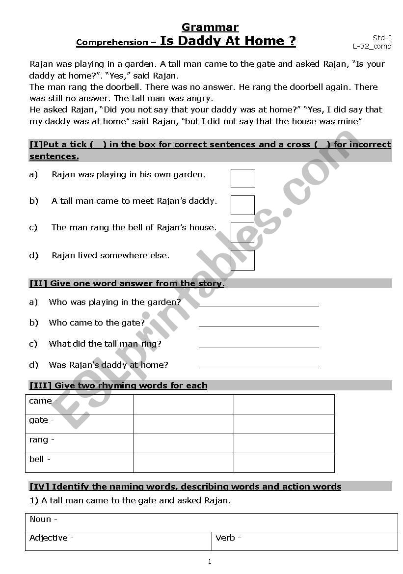 Comprehension worksheet