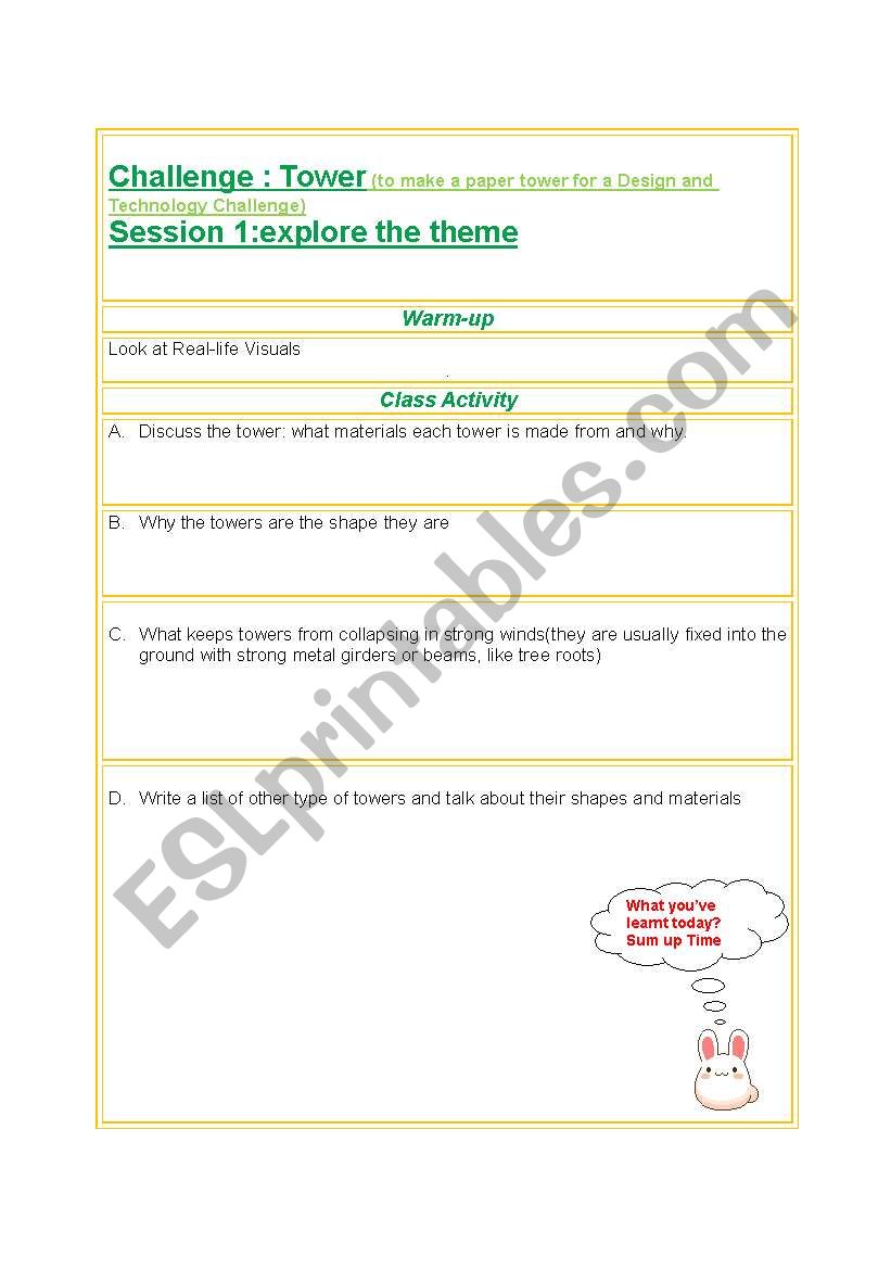 tower worksheet