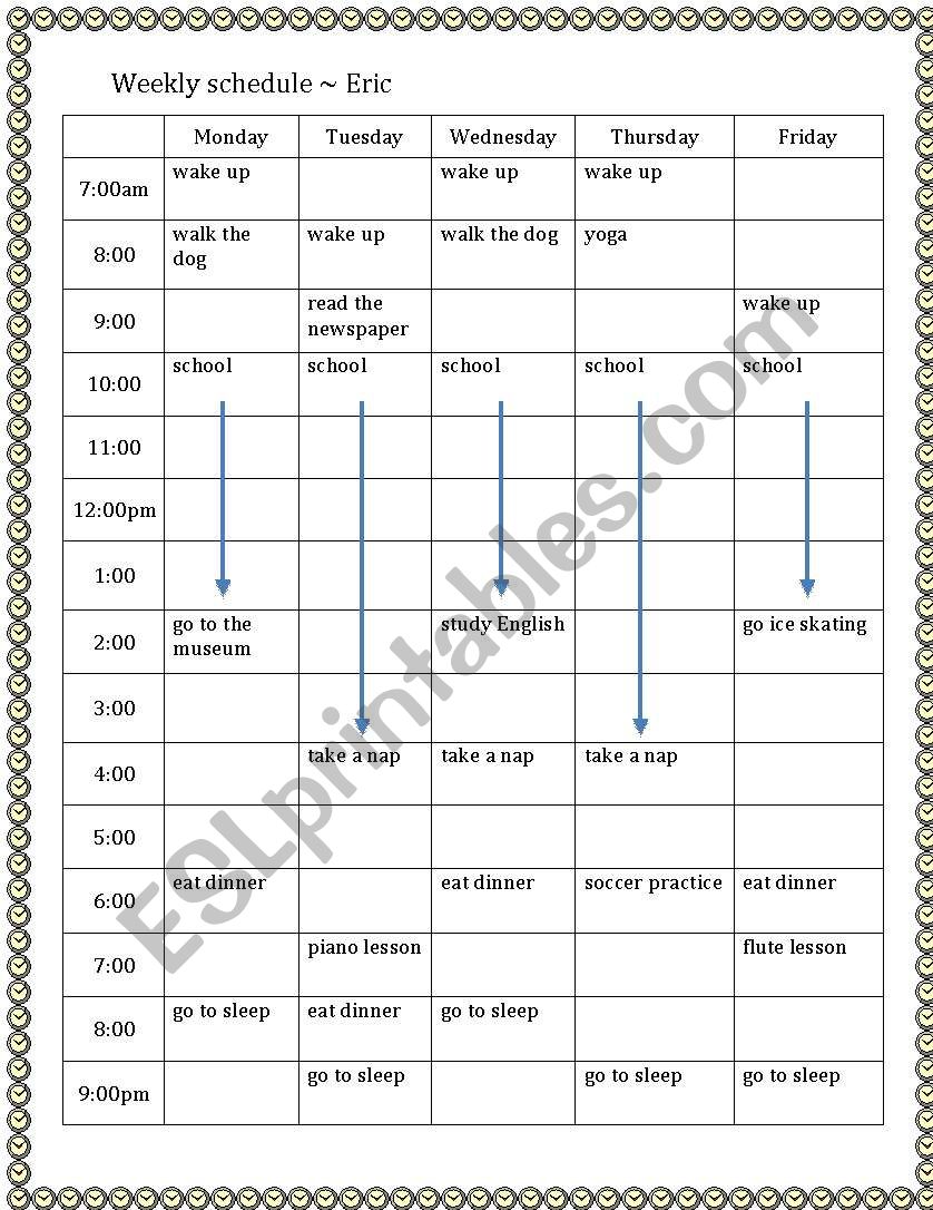 Weekly Schedules 2 worksheet