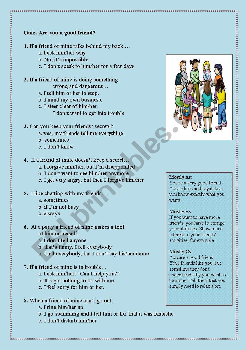 Quiz. Are you a good friend? worksheet