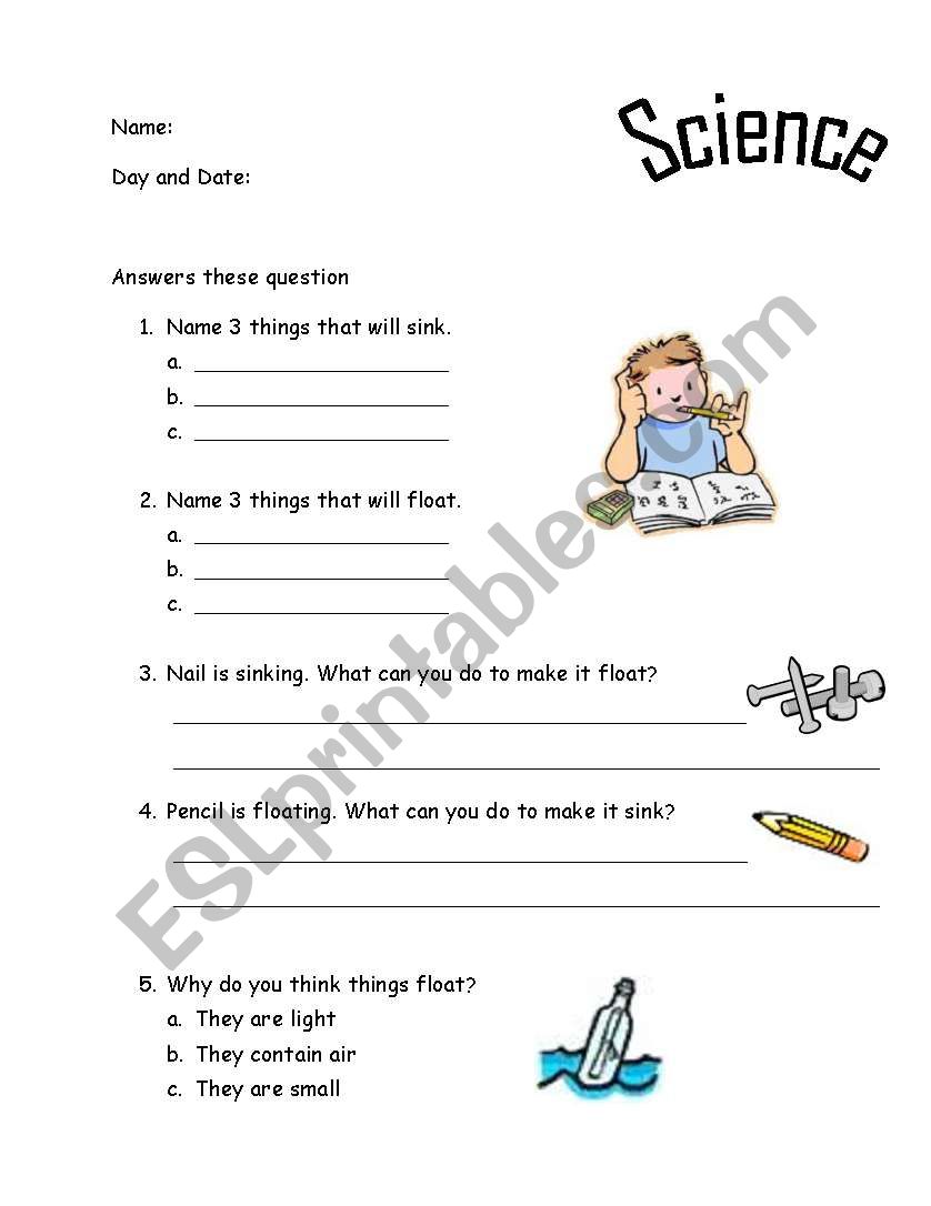 English worksheets: Sink and float Intended For Sink Or Float Worksheet