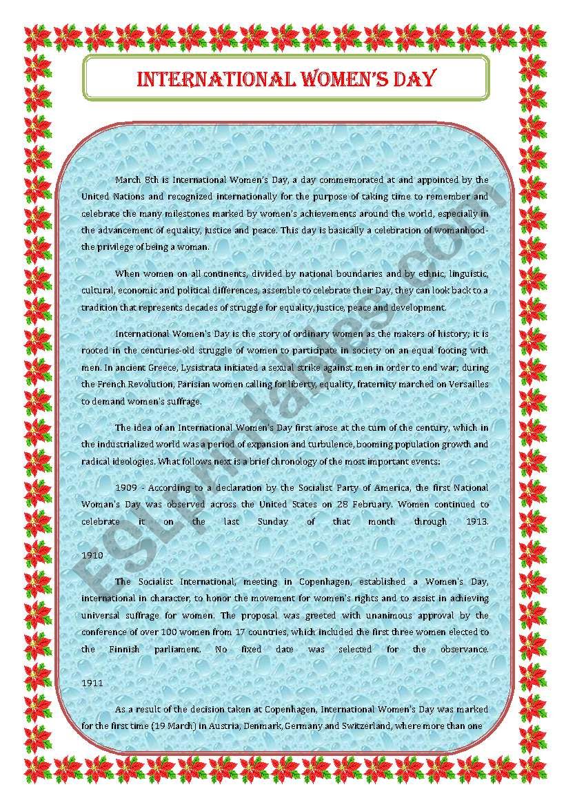 INTERNATIONAL WOMENS DAY  worksheet