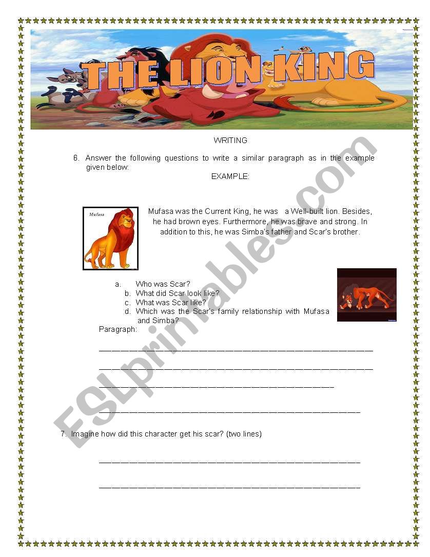 THE LION KING WORKSHEET 4-4 worksheet