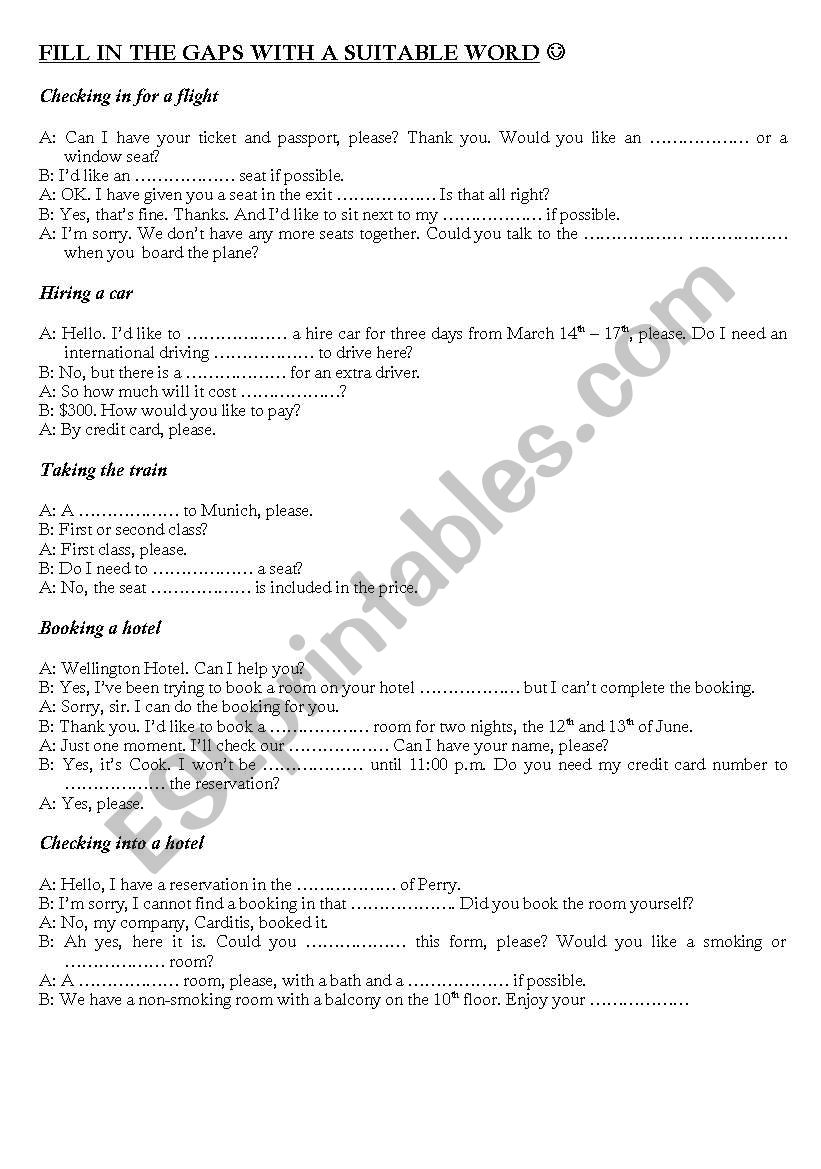 Travelling Dialogues worksheet