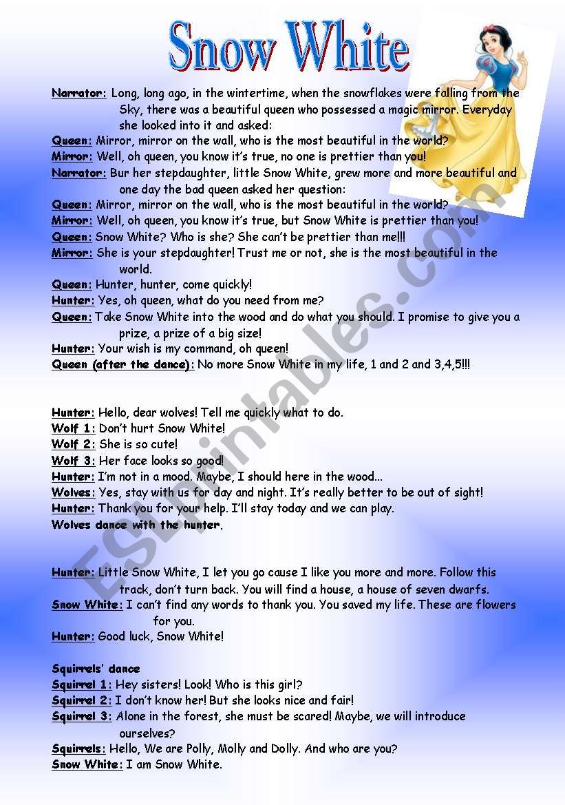 Snow White script worksheet