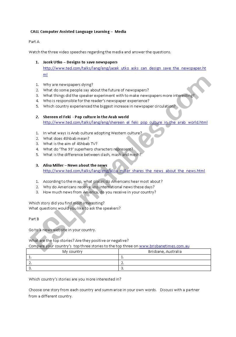 The Media - Computer Assisted Language Lesson