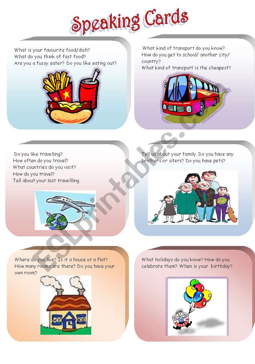 Speaking cards part 1 worksheet