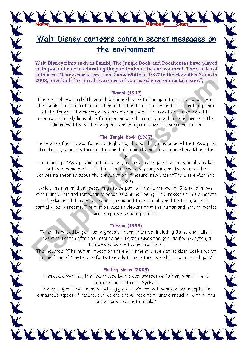 DISNEY AND THE ENVIRONMENT worksheet