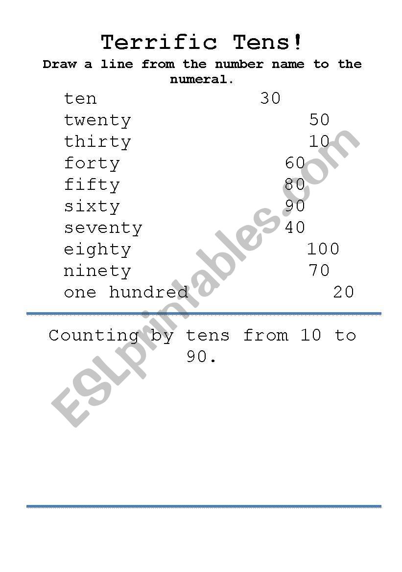 Terrific Tens worksheet