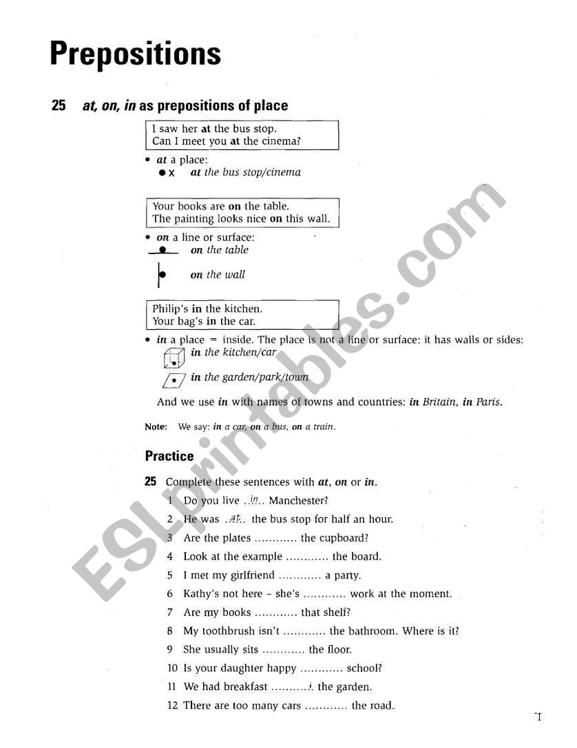 Preposition worksheet