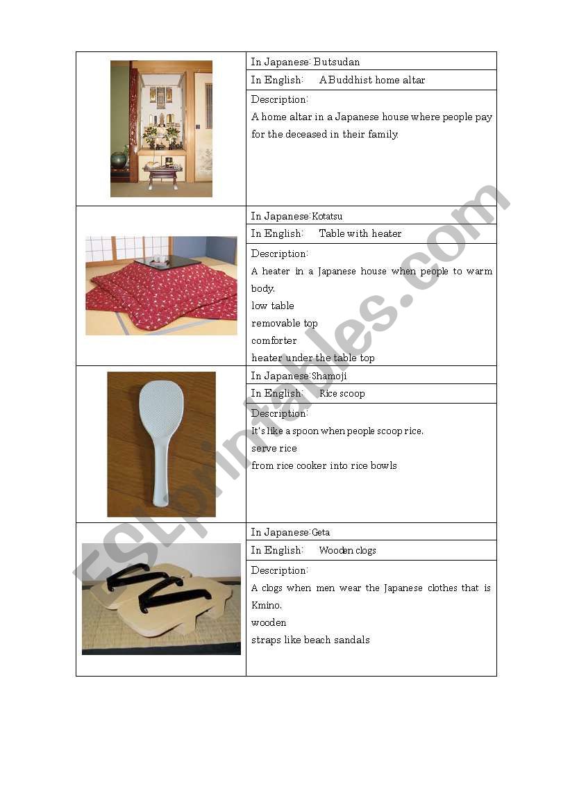 Describing Japanese things worksheet