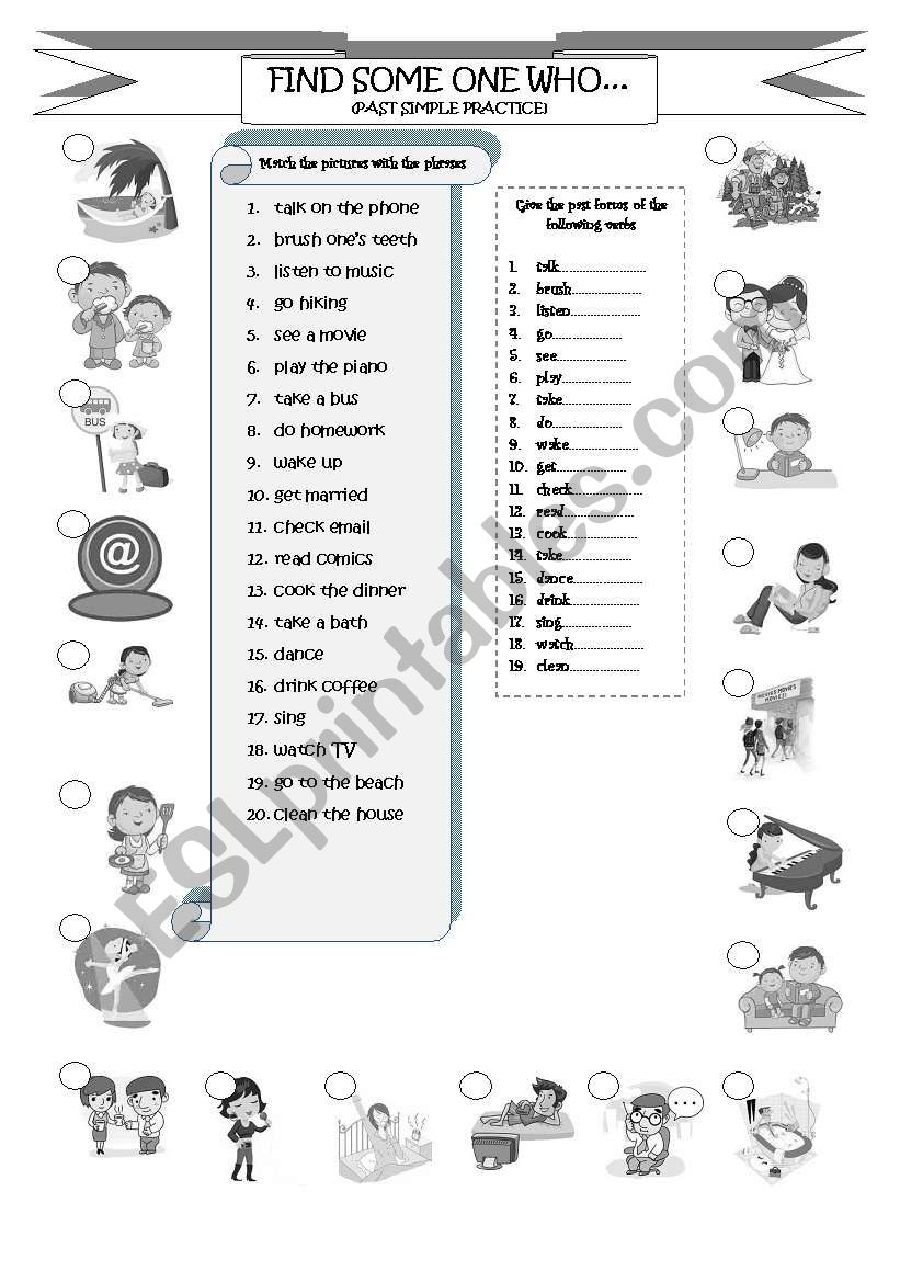 Past Simple Verbs.Matching.Past Verb Forms.Find Someone Who