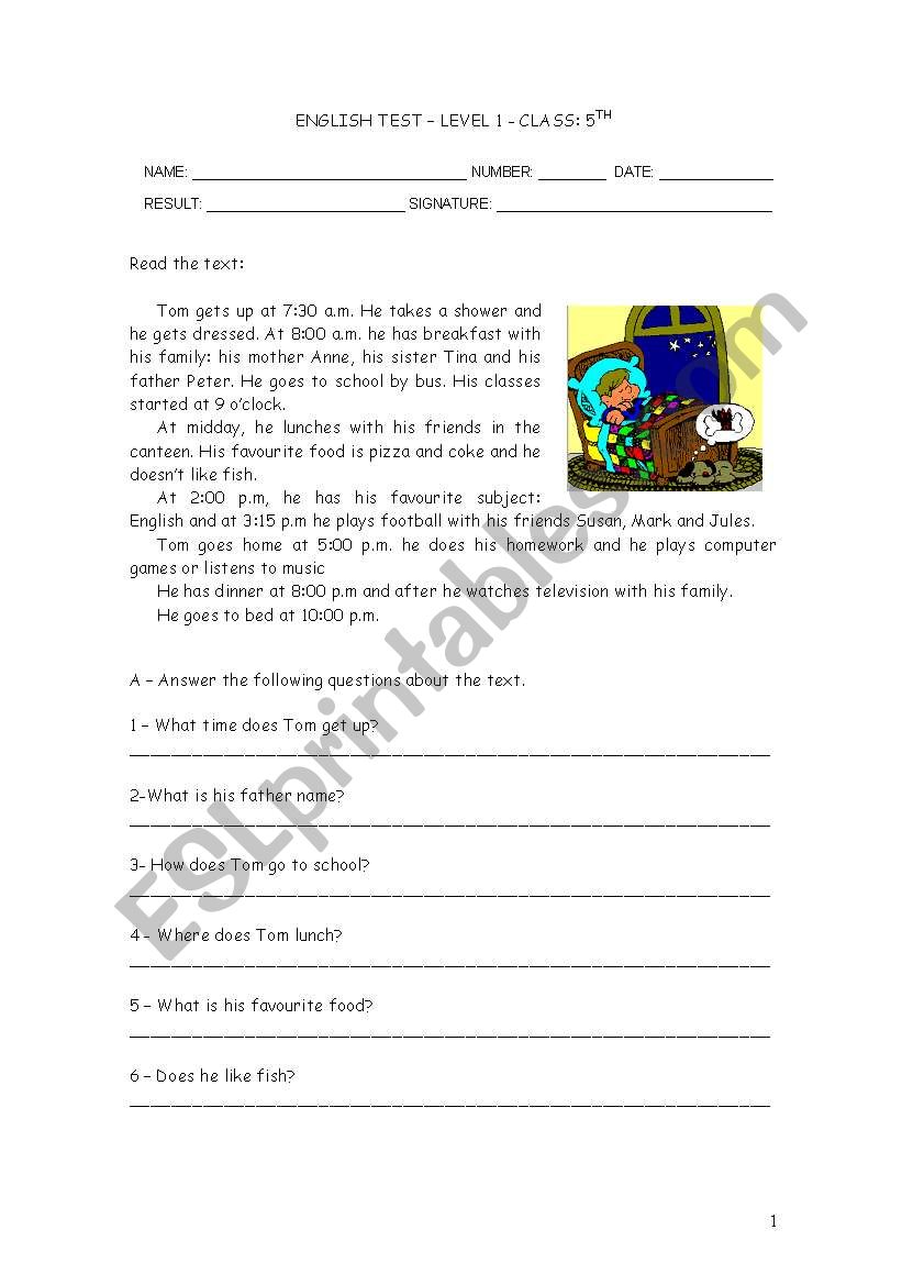 English Test worksheet