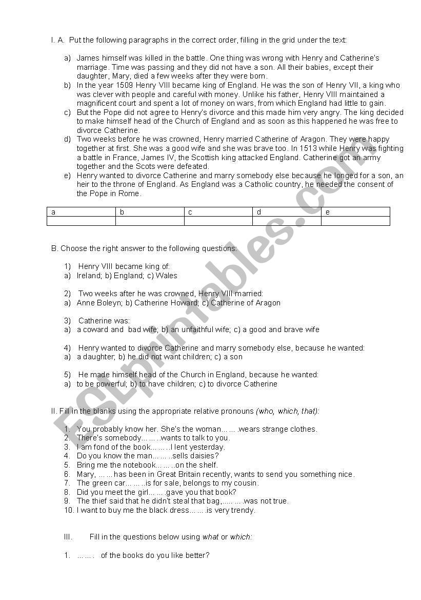 reading comprehension ,tenses and relatives