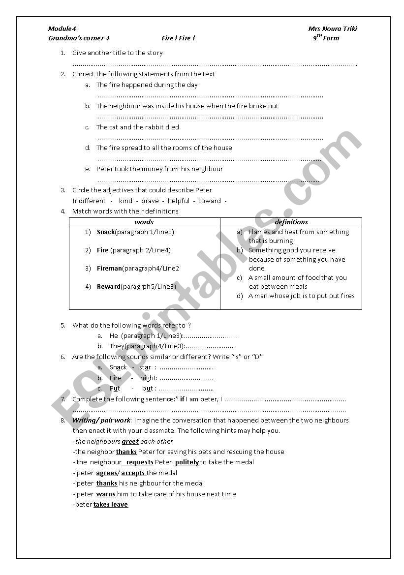 fire!fire! worksheet
