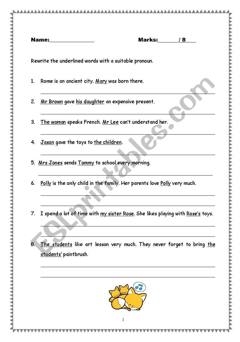 Subject & Object Pronoun worksheet