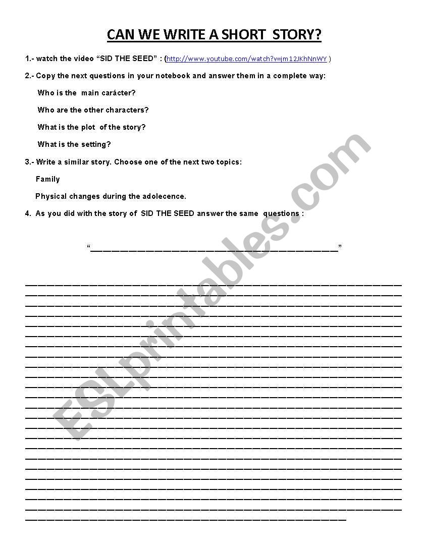 CAN YOU WRITE A SHORT STORY? worksheet