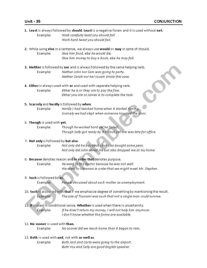 Conjunctions worksheet