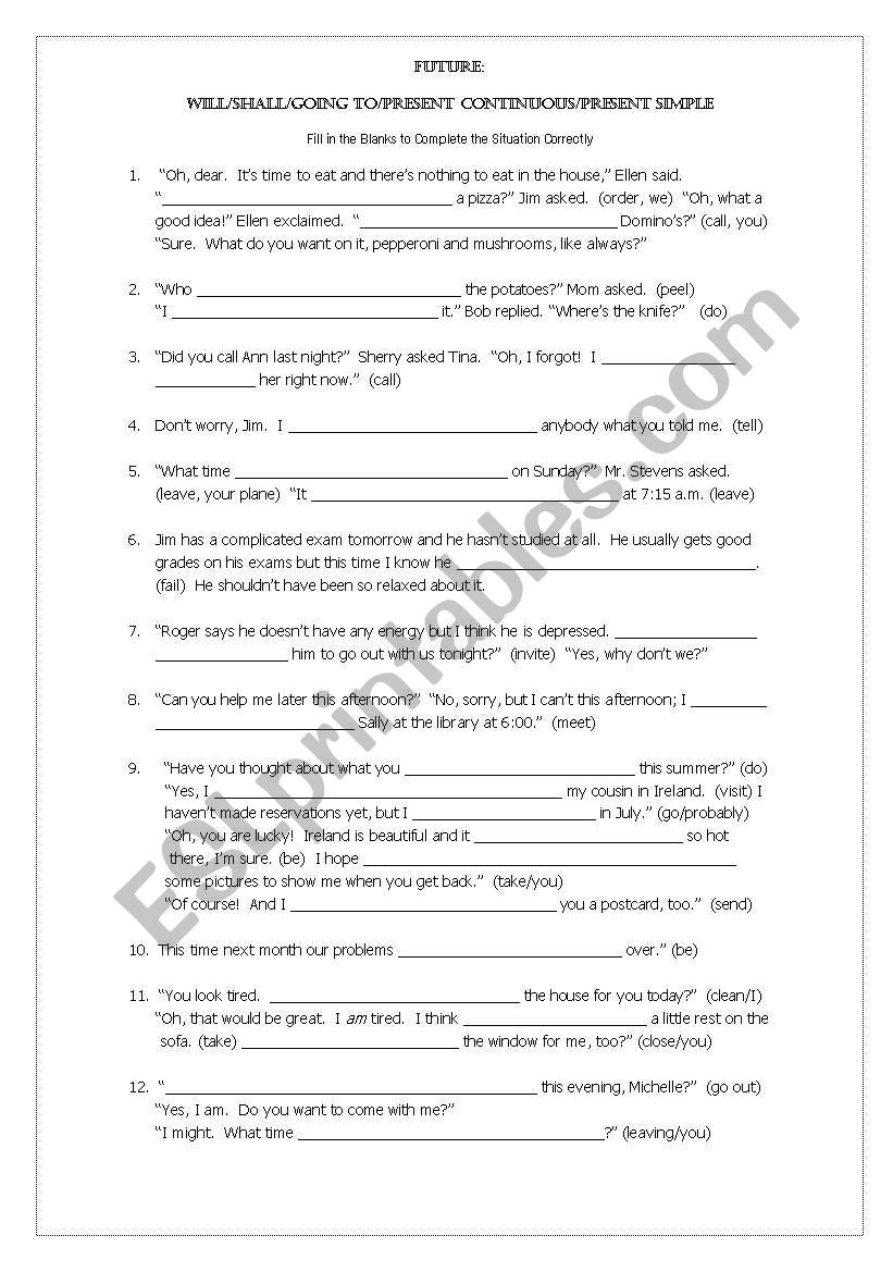 Future Fill-in worksheet