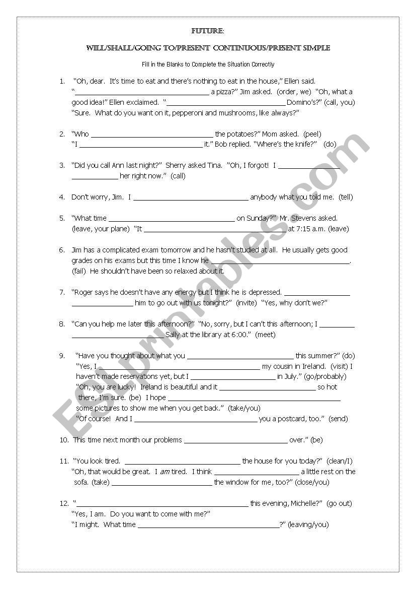 Future Fill-in worksheet