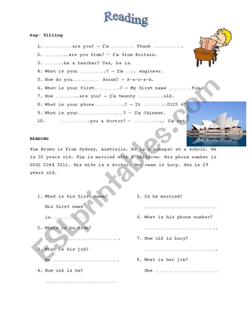 Reading Practice for beginner worksheet