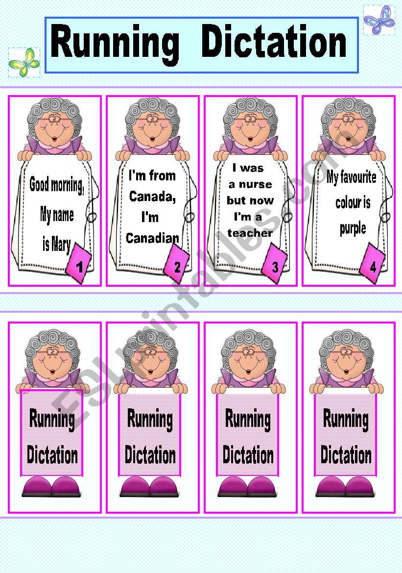 Running Dictation cards Game. 1/3