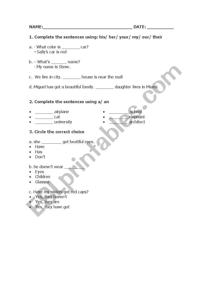 ELEMENTARY TEST worksheet