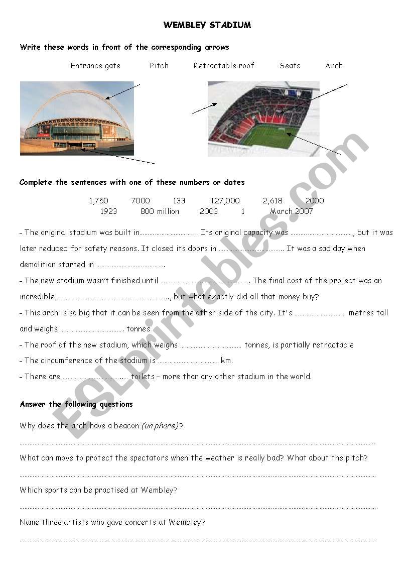 WEMBLEY STADIUM worksheet