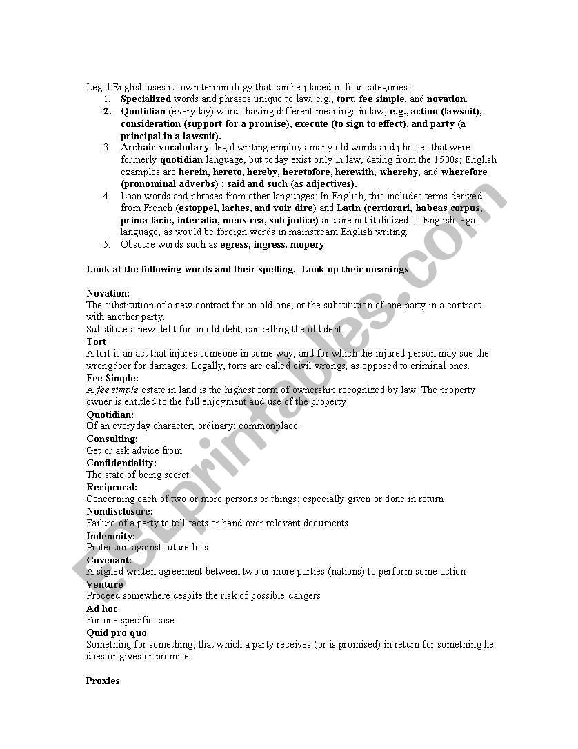 Legal English worksheet