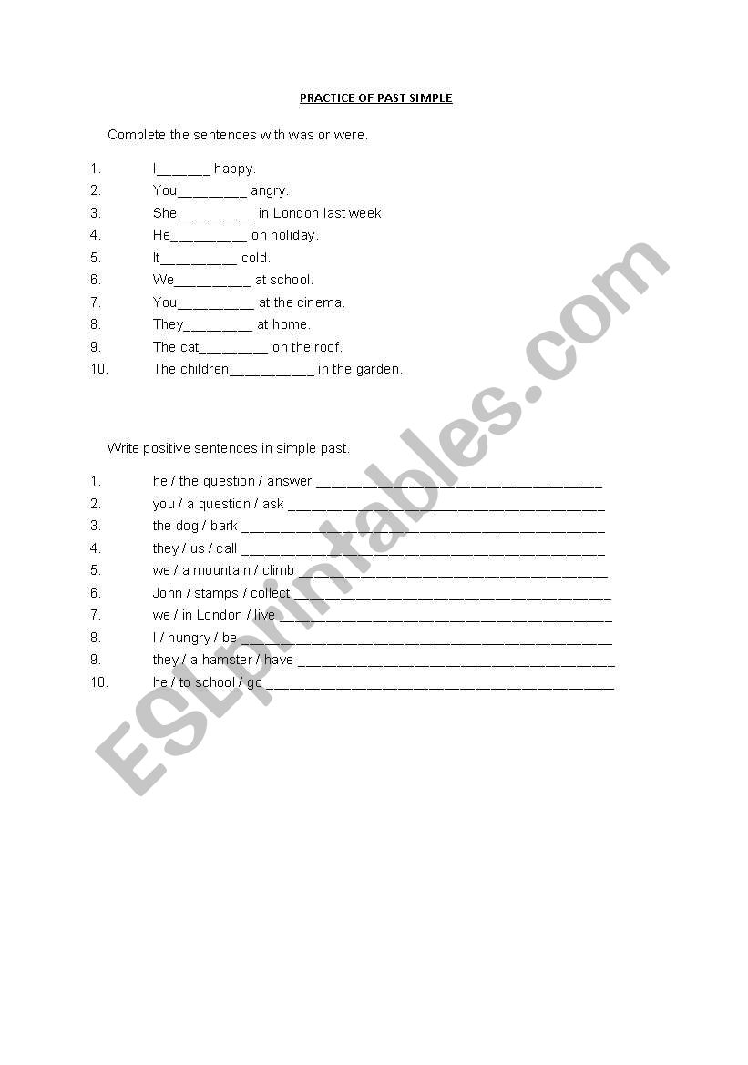 past simple  worksheet