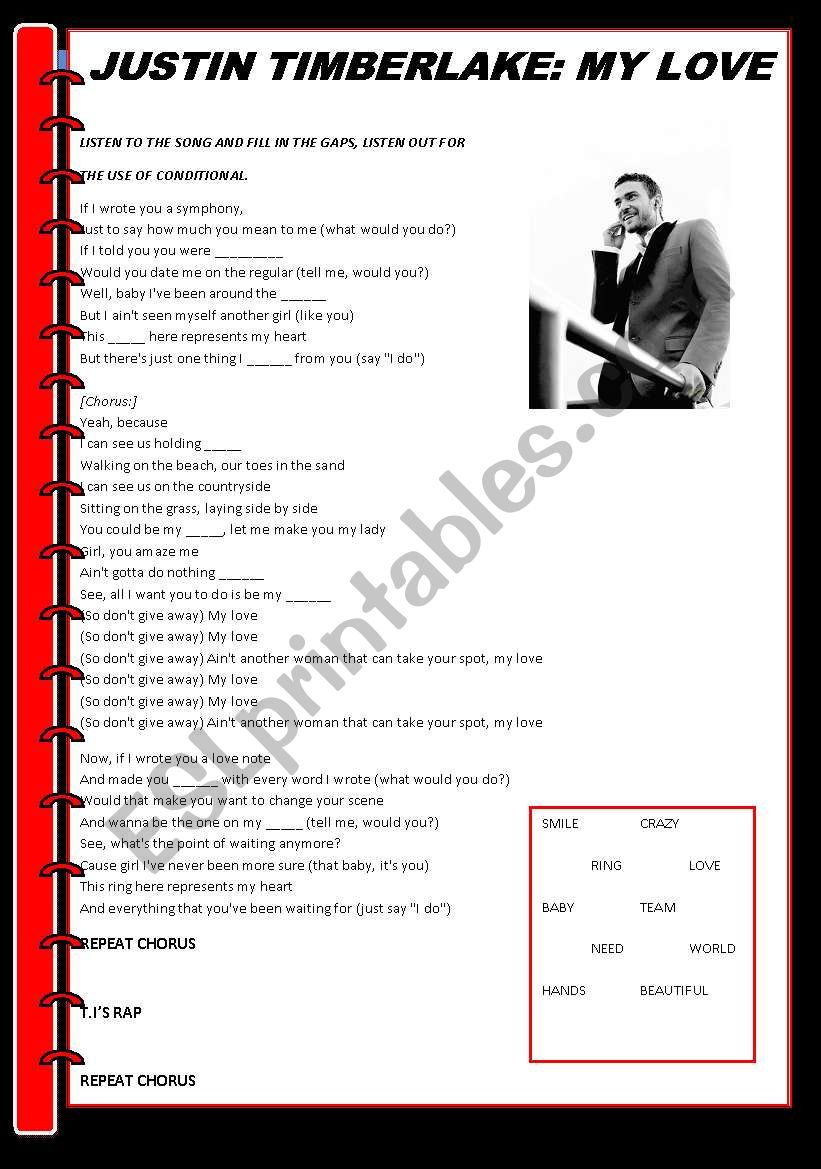 My Love Justin Timberlake worksheet