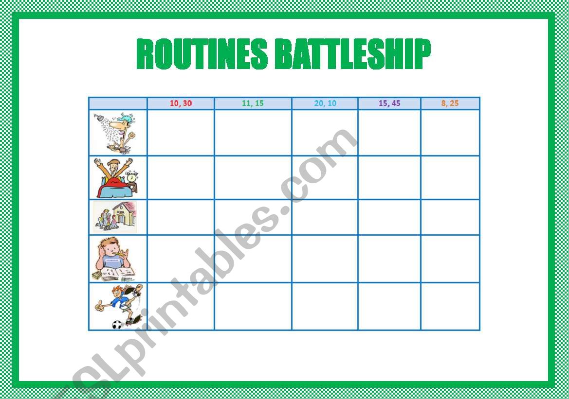 ROUTINES BATTLESHIP worksheet