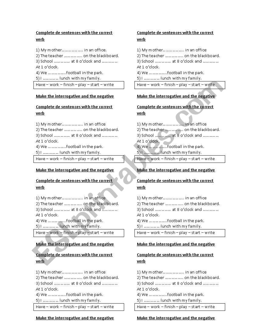 Simple Present small test worksheet