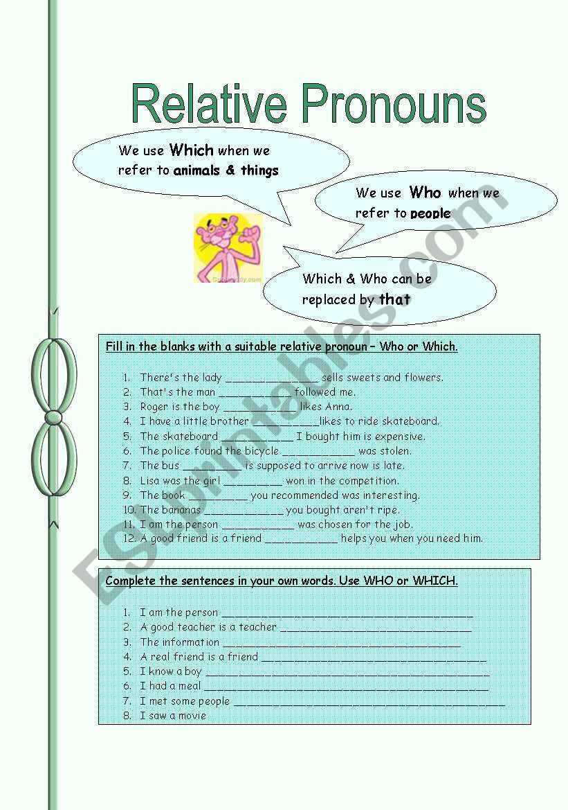 Relative Pronouns worksheet