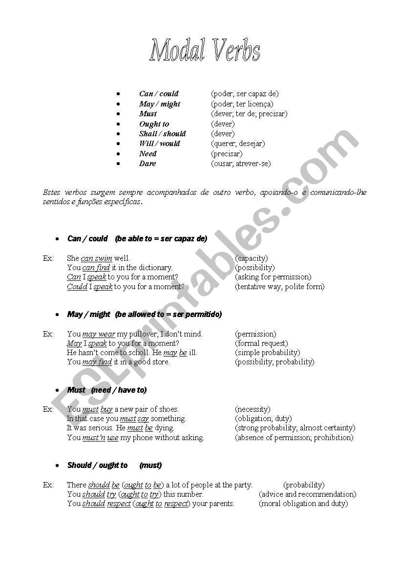 Modal Verbs worksheet