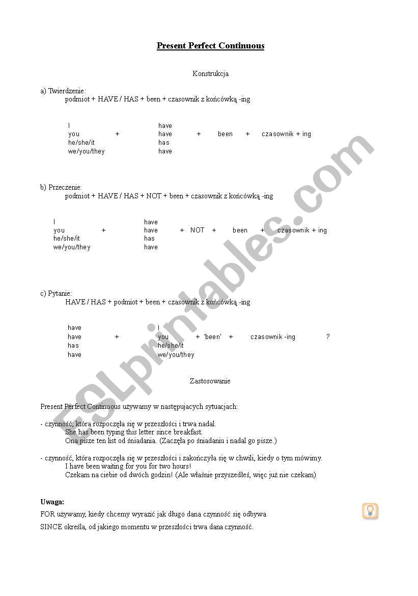 present perfect continuous worksheet
