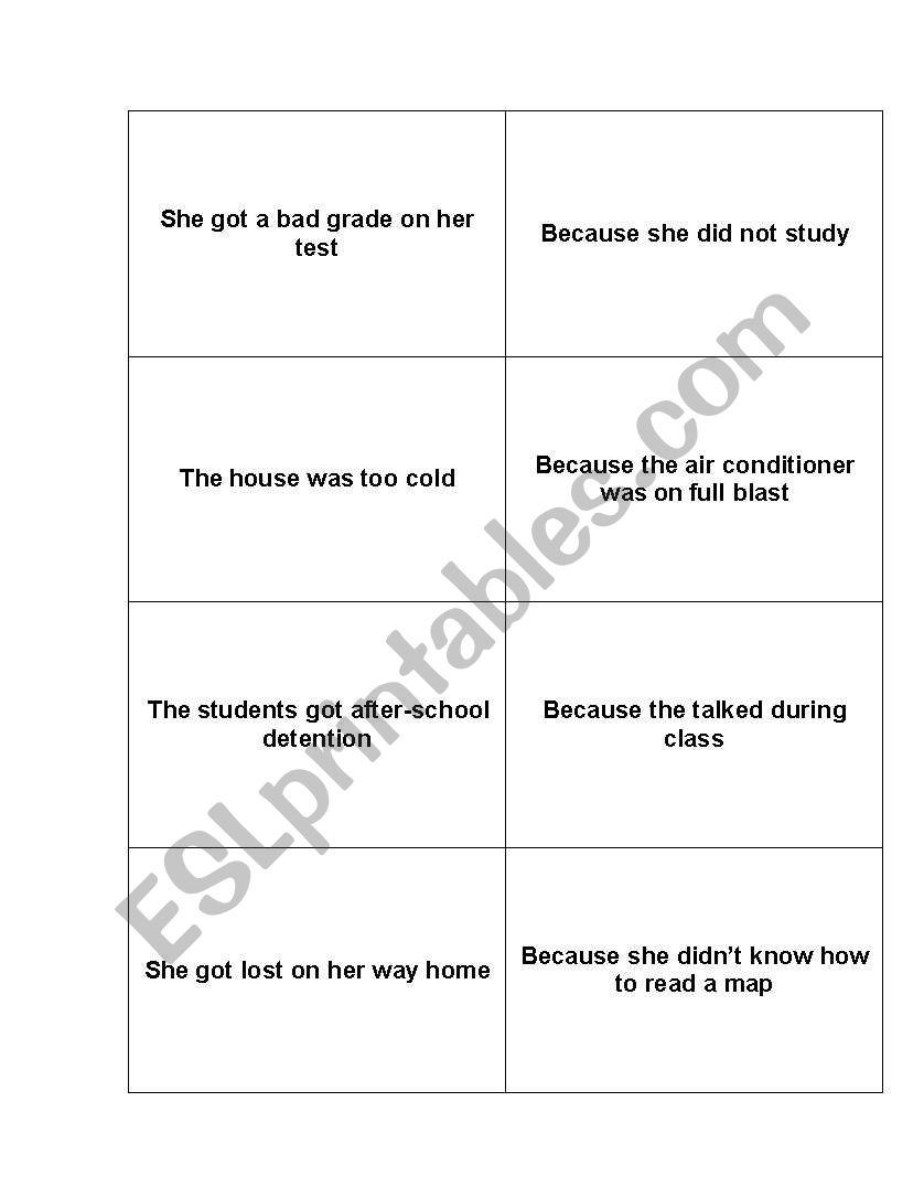 Cause & Effect Cards worksheet