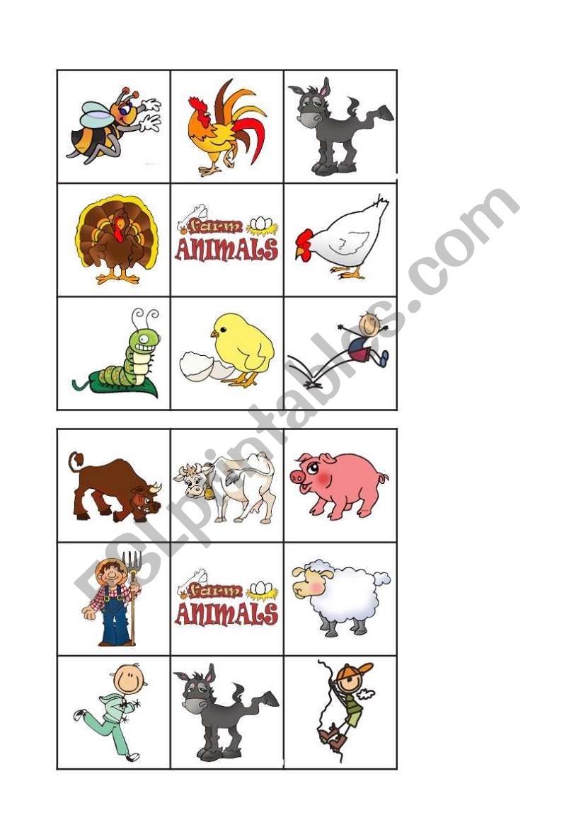 FARM ANIMALS - Bingo 1 of 2 worksheet