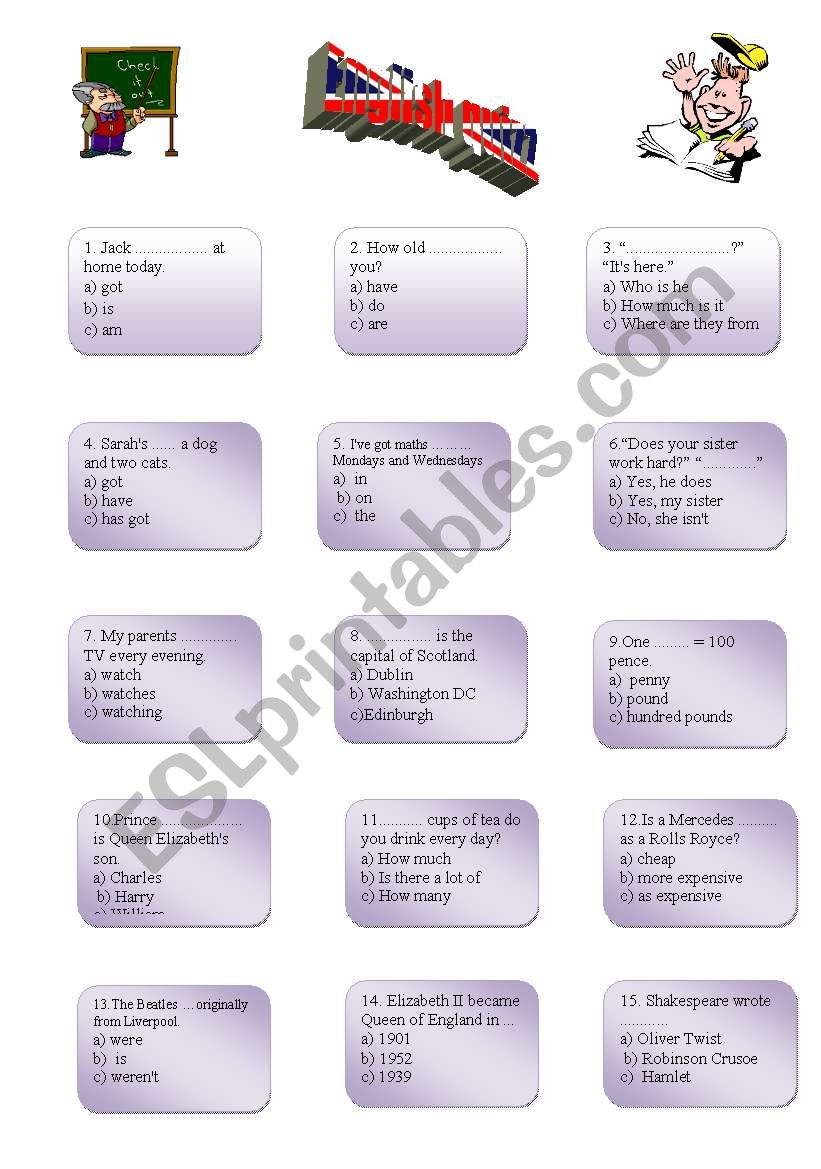 English quizz worksheet