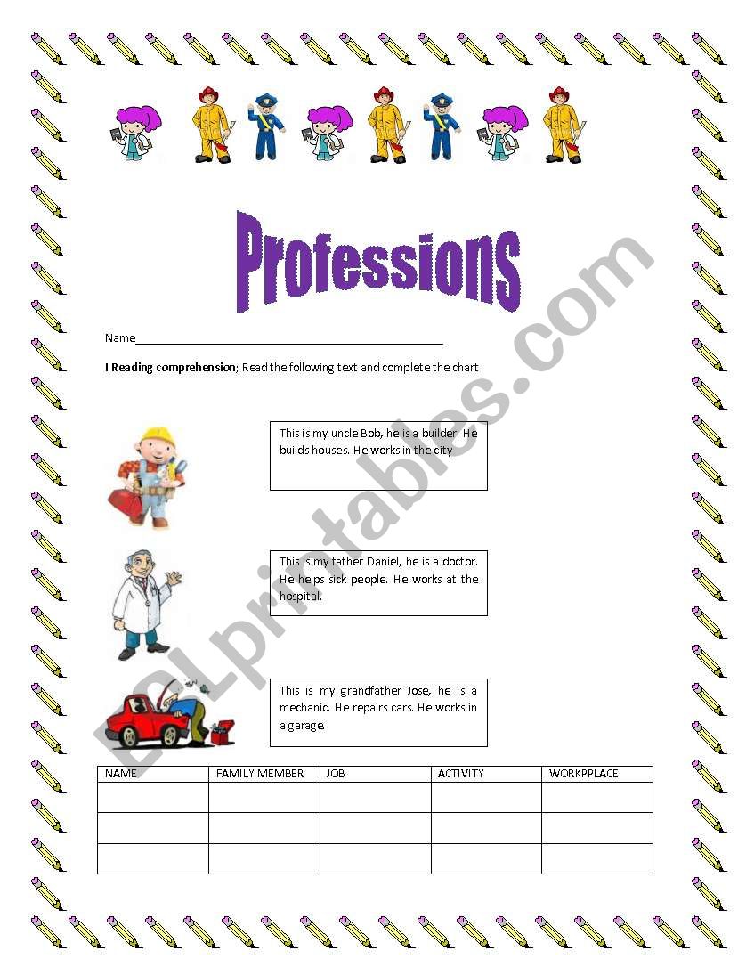 Professions worksheet