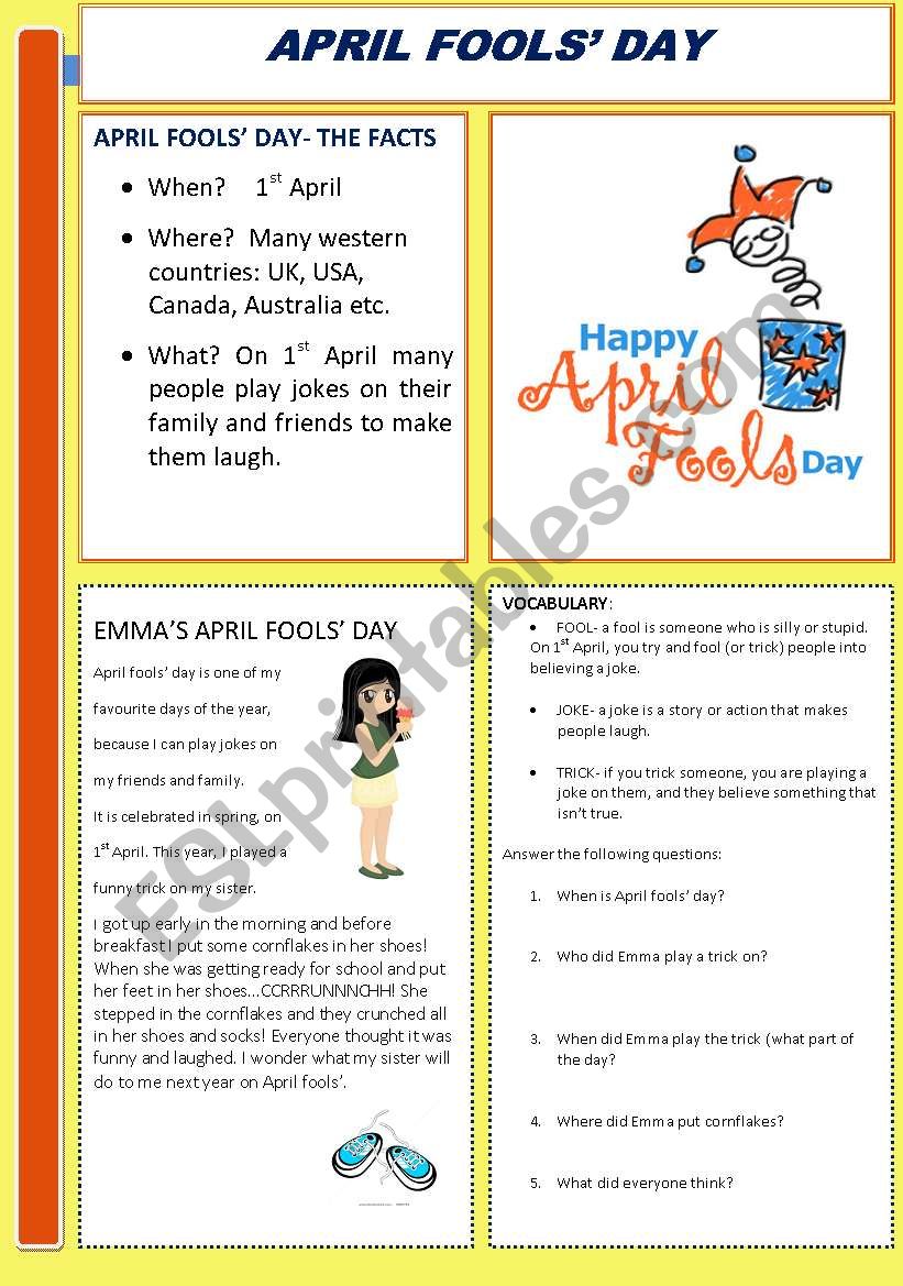 April Fools day worksheet