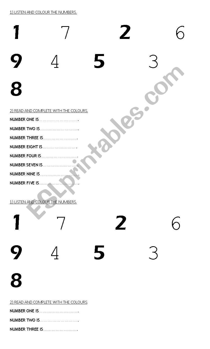 Numbers 1 -10 worksheet