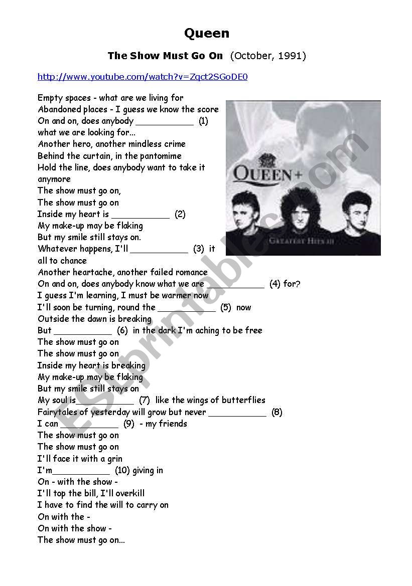 The Show Must Go On, by Queen worksheet