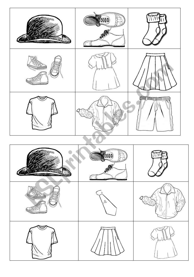 Clothes bingo worksheet